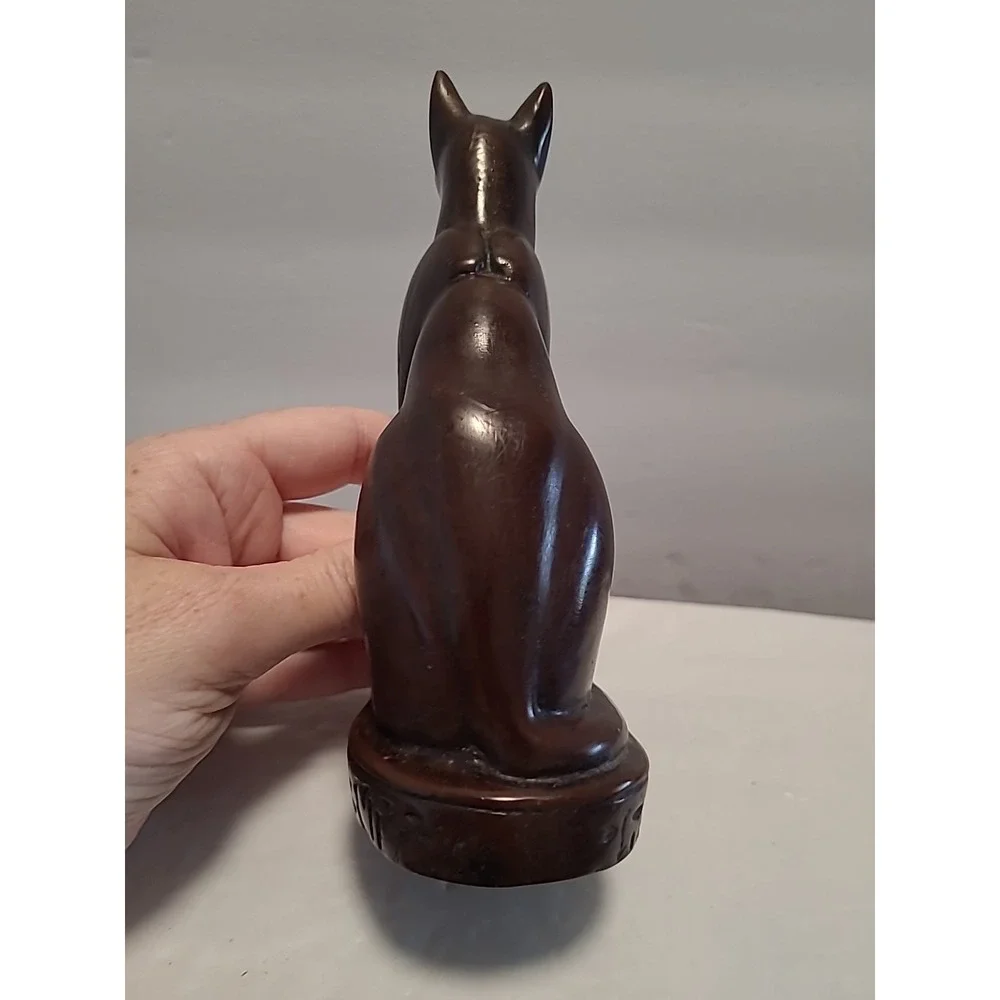 Vintage Carved Brown Bastet Egyptian Cat Figurine 6